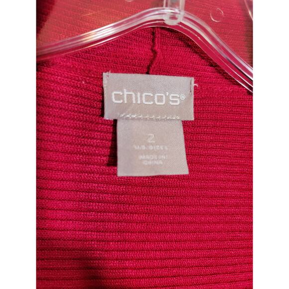 Chico's Women Open Front Cardigan Sweater Long Sleeve Long Line Red SZ 2 US LG - Picture 2 of 4